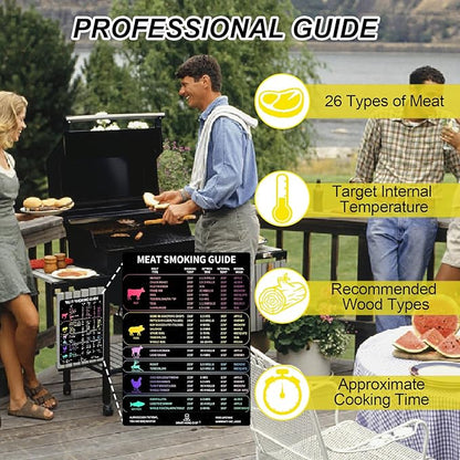 Meat Smoker Guide Premium Smoker Accessories for Grilling & Smoking Meats Including Wood Type Cook Time, Waterproof Magnet Sheet for Quick Reference，Grilling Gifts for Men