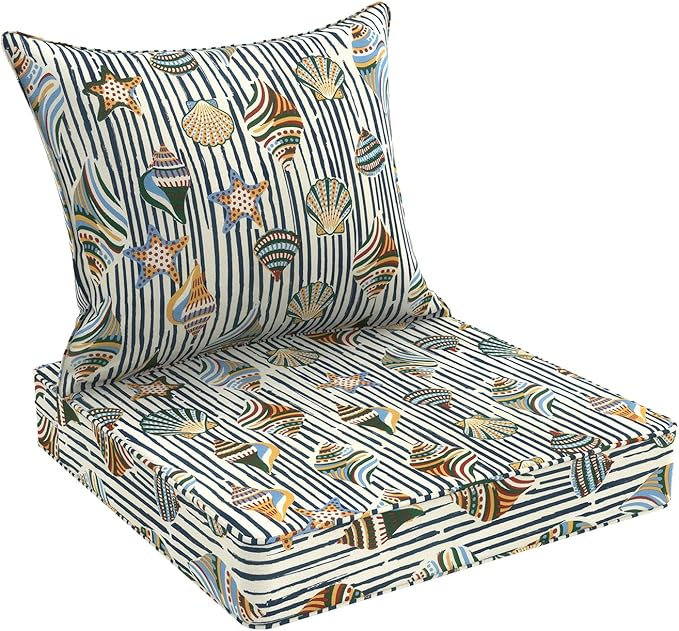 DYTXIII Outdoor Deep Seat Cushion Set, Water Repellent 22"x22" Patio Thick Cushions Replacement with Seat & Back Pillow for Patio Sofa, Wicker Chair, Couch - Crayon Shells