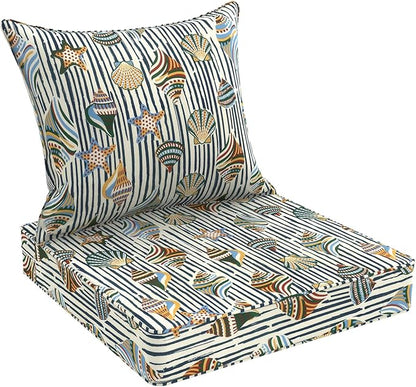 DYTXIII Outdoor Deep Seat Cushion Set, Water Repellent 22"x22" Patio Thick Cushions Replacement with Seat & Back Pillow for Patio Sofa, Wicker Chair, Couch - Crayon Shells