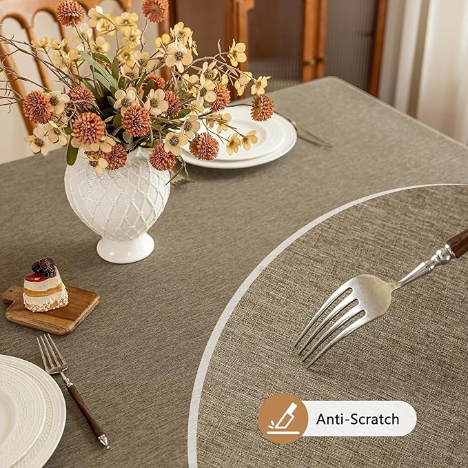 Seenus Faux Linen Fabric Table Cloth for 4-6 Seats Rectangle Table, Water Resistant & Wipeable Rectangular Tablecloth for Dining Kitchen Garden Outdoor, 54 x 72 Inch, Mocha