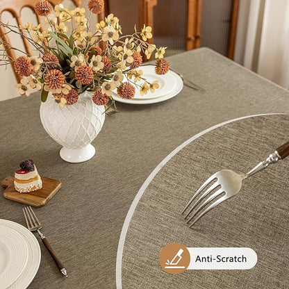 Seenus Faux Linen Fabric Table Cloth for 4-6 Seats Rectangle Table, Water Resistant & Wipeable Rectangular Tablecloth for Dining Kitchen Garden Outdoor, 54 x 72 Inch, Mocha