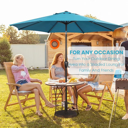 Sun-Ray 9' Round Patio Umbrella with Push-Button Tilt and Hand Crank Lift System, Market Umbrella for Porch, Deck, and Patio