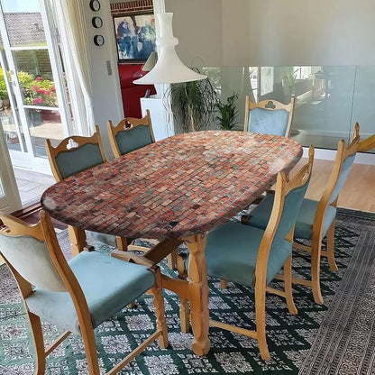 Wall Oval Fitted Tablecloth, Vintage Red Brick Wall Elastic Edged Table Cover, Polyester Table Cloths for Indoor Dining and Outdoor Patio Party Festival Use, Fits Tables Up to 52x70 Inches