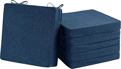Outdoor Chair Cushions, Chair Pads, Set of 6, 17 x 16 in, Navy Blue | Water-Resistant & Fade-Resistant, Patio Seat Replacement, Removable Cover with Zipper, Non-Slip Bottom with Straps