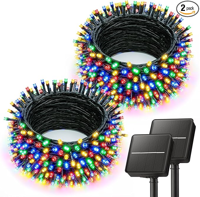 Brightown Solar String Lights Outdoor, 2 Pack Total 80FT 200 LED Solar Powered String Lights Waterproof with 8 Modes, Auto On/Off, Patio Lights for Outside Tree Garden Balcony Party Decor (Multicolor)