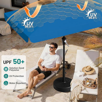 AreShark 6.5 x 10 FT Rectangular Valance Patio Umbrella, Outdoor Umbrella with Tilt and Crank, Market Table Umbrellas W/ 6 Ribs UV Protection for Garden, Deck, Backyard and Pool, Royal Blue