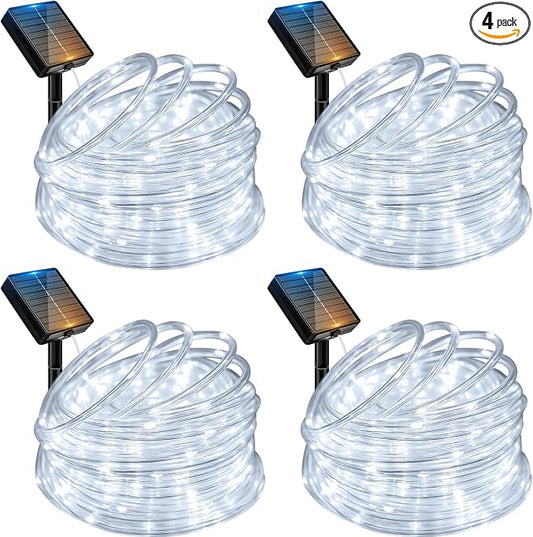 btfarm 4 Pack Solar Rope Lights, 120LED 46FT Solar String Lights Outdoor Waterproof, 8 Lighting Modes Solar Powered Strip Tube for Outside Garden Tree Christmas Yard Patio Wedding Decor, Cool White