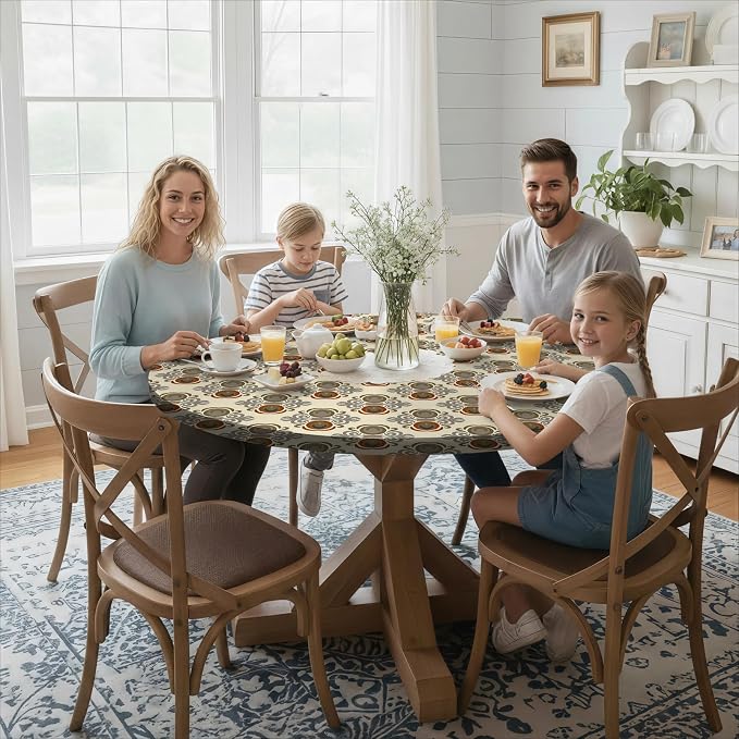 opstellen Fitted Round Tablecloth Non Slip Table Cloth Vinyl Inside Outside Circle Cover for 36-44" Tables Dining Kitchen Family Festival Kit Gifts Summer Fall Patio Picnic Glamping Vacation Equipment