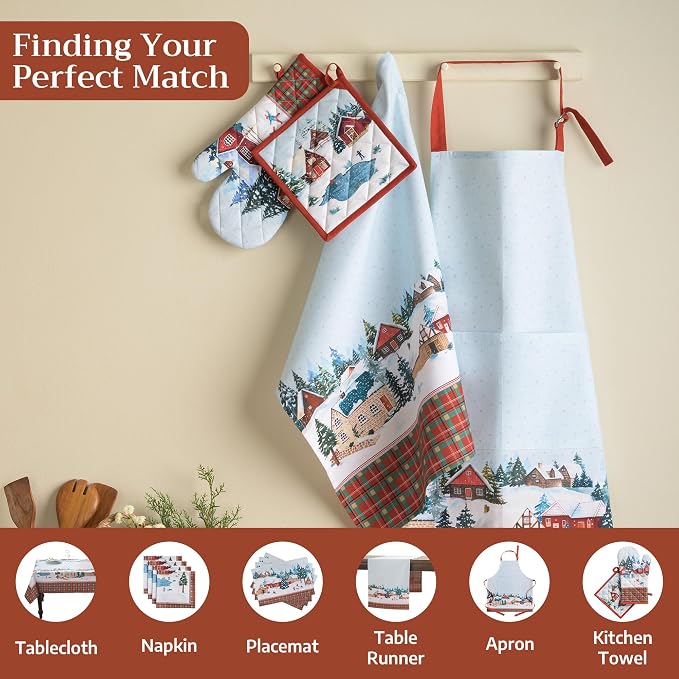 Maison d'Hermine Oven Gloves 100% Cotton Oven Mitt (7" x 13", Pack of 1) | With Loop Heat Resistant BBQ Cooking Gloves Baking Kitchen Handling Hot Pans Thanksgiving Christmas - Megeve