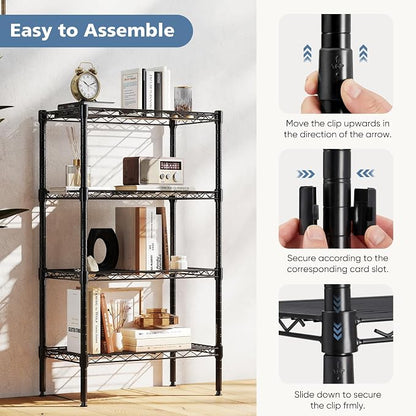DUMOS 4-Tier Metal Wire Storage Shelves, Adjustable Standing Storage Rack Shelf, Heavy Duty Steel Shelving Unit Organizers for Kitchen Bathroom Pantry Garage, 23.2" Wx13.4 Dx47.1 H, Black
