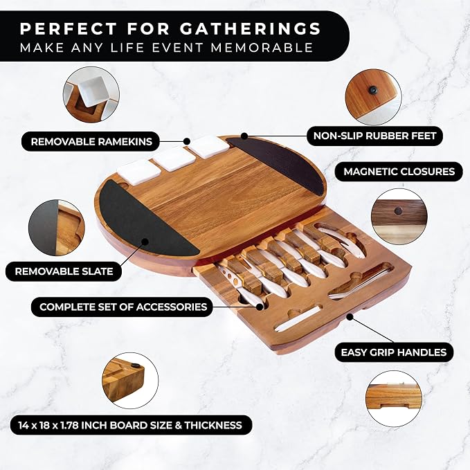 Premium Oval Charcuterie Board Cheese Board Set: Acacia Wood, Stainless Steel Knives - Christmas Gifts for Women, House Warming Ideas, New Home, Wedding presents for Couple, Bridal Shower