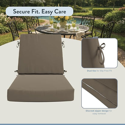 California Umbrella Outdoor Dining Chair, Patio Seat Cushion, 20 x 40 Inch, Premium Outdoor Memory Foam, Fade Resistant Sunbrella Fabric, Fabric Ties,Taupe