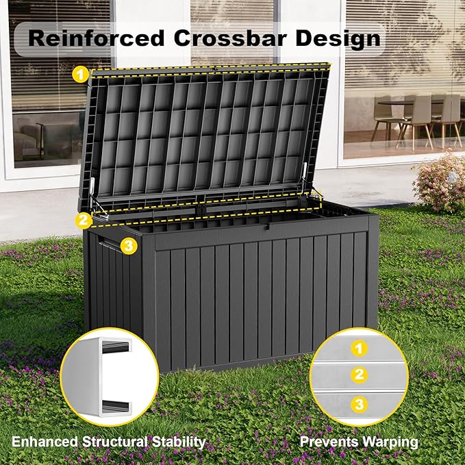 280 Gallon Large Outdoor Storage Box Waterproof, UV Resistant Resin Deck Box with Hydraulic Rod for Patio Furniture,Garden Tools,Cushions, Easy to Install（Black）