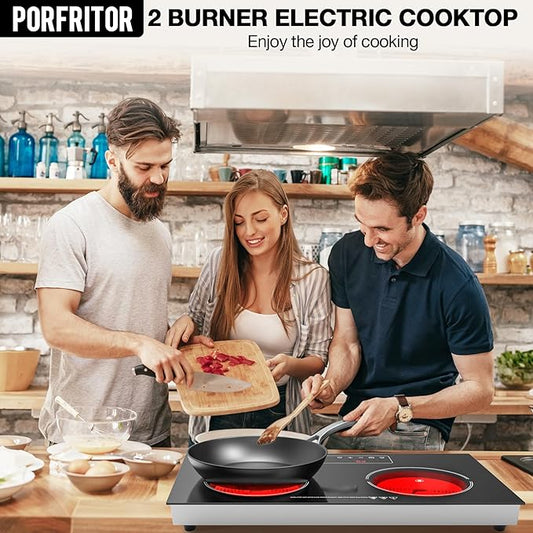 Electric Cooktop,110V 2400W 2 Burner Electric Cooktop,Countertop and Built-in Stove top with 9 Power Levels,Child Safety Lock, Timer, LED touch control,Overheat Protection