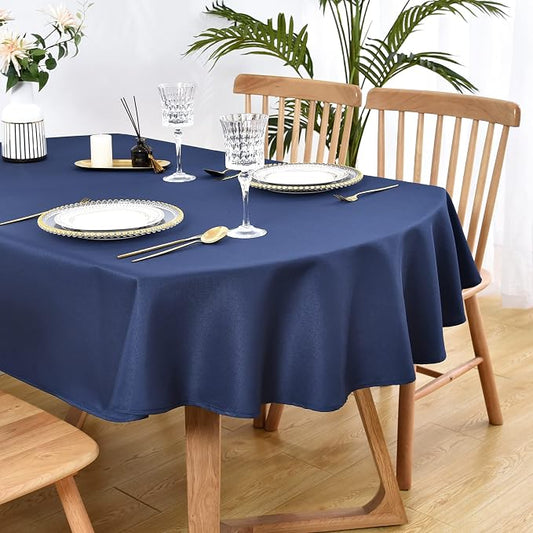 Wolkemer Oval Tablecloth 60 x 102 Inch Washable Fabric Table Cloth Solid Navy Blue Table Cover for Dining Wedding Party Banquet Tabletop Decoration