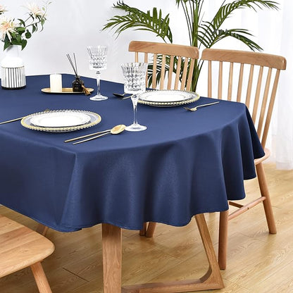 Wolkemer Oval Tablecloth 60 x 84 Inch Washable Fabric Table Cloth Solid Navy Blue Table Cover for Dining Wedding Party Banquet Tabletop Decoration