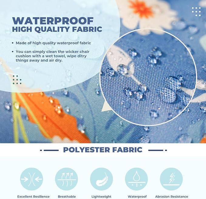 DANGHOOGY Wicker Chair Cushions, Waterproof Outdoor Loveseat Cushions for Patio Furniture, Tufted Wicker Furniture Cushions, 1 Loveseat and 2 U-Shaped Cushions (Blue Floral)