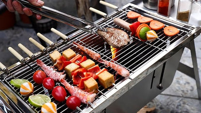 DesignNest Foldable Charcoal Grill - Full Body Stainless Steel Portable BBQ Stand Hibachi with Height Adjustable Grates, 2 Side Trays & Carry Bag 38' Cooking Area For Camping Tailgating & Patios