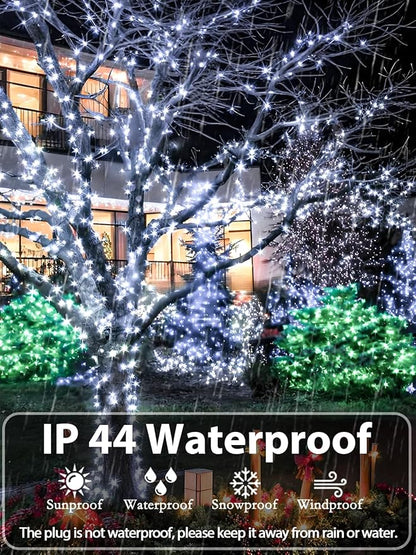Extendable 108FT 300 LED Christmas String Lights Indoor Outdoor Cool White | Green Wire Ultra-bright,8 Modes, Timer and Memory Function, UL Certified Xmas fairy Lights for Tree Garden Railing Terrace