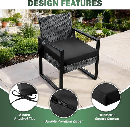 Outdoor Chair Cushions Set of 2, 22x22x3 Inch Waterproof & Fade Resistant Patio Furniture Seat Cushions with Ties, Square Outdoor Dining Chair Cushions for Lawn, Garden, Deck & Yard, Black