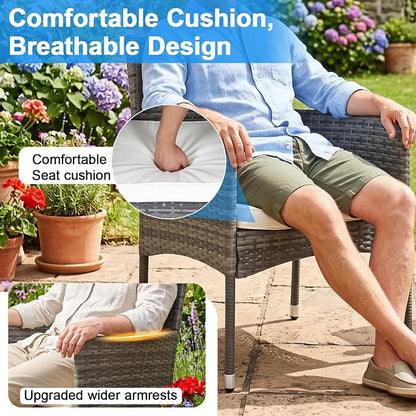 FDW Outdoor Patio Furniture Set Wicker Patio Set PE Rattan Furniture Bistro Set for Outdoor Indoor Use with Loveseats Coffee Table, Khaki Cushions, 4 Pieces