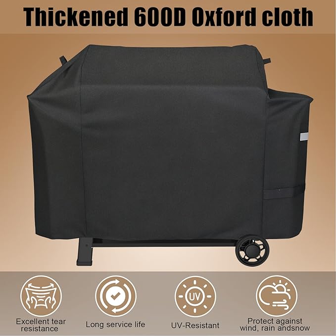 QuliMetal Grill Cover for Weber Searwood XL 600 Pellet - 600D Heavy Duty Tear-Resistant Waterproof Weather Resistant Grill Cover for Weber 3400146,Outdoor BBQ Accessory