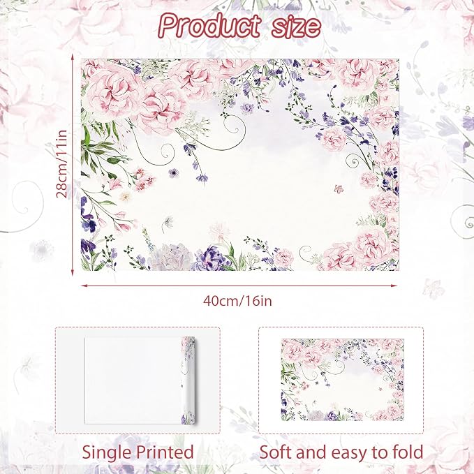 Paper Placemats Disposable 50 Pack Watercolor Flower Disposable Placemats 16x 11 Inch Summer Paper Table Mats for Home Kitchen Dining Table Decoration Wedding Party Supplies