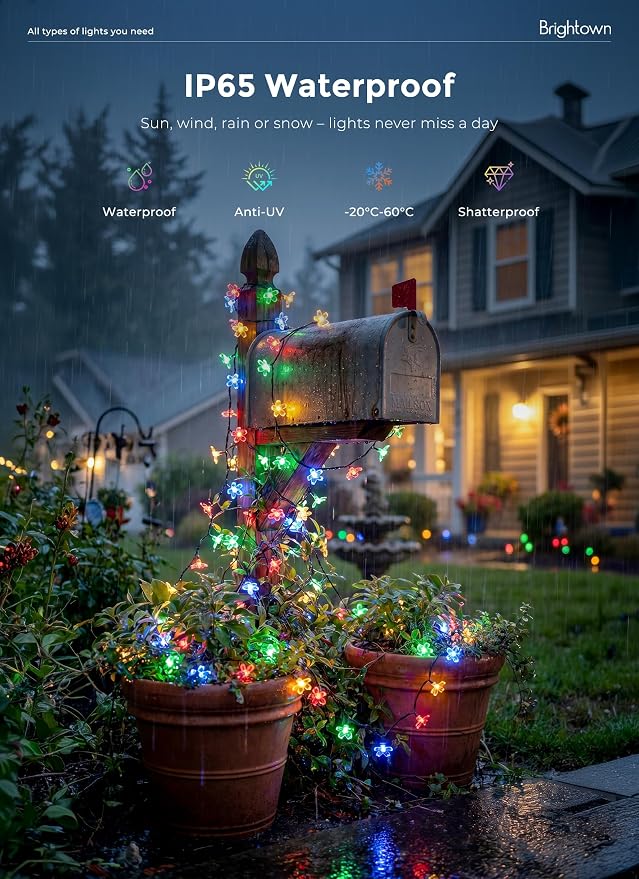 Brightown 2Pack Flower Solar String Lights, 60 LED Outdoor Waterproof Fairy Lights for Garden Yard Fence Patio Christmas Tree Wedding Party Decor, Multicolor