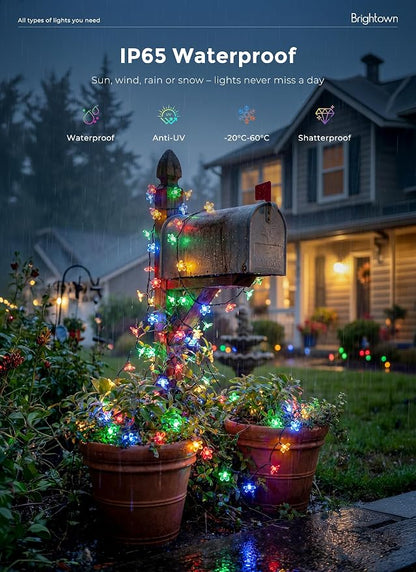 Brightown 2Pack Flower Solar String Lights, 60 LED Outdoor Waterproof Fairy Lights for Garden Yard Fence Patio Christmas Tree Wedding Party Decor, Multicolor