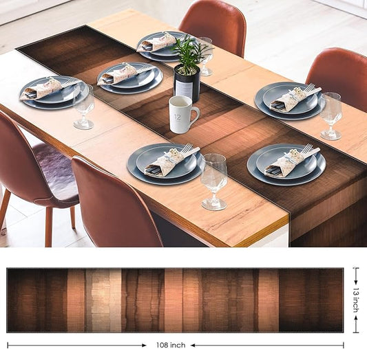 Emvency Farmhouse Table Runner, Brown Striped Abstract Copper Texture for Kitchen Coffee Table Family Dinners Holiday Parties Wedding Events Decor(13x72 inch)
