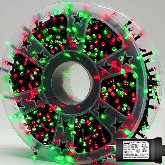 YEGUO 165ft 500 LED String Lights Outdoor Waterproof, Red and Green Christmas Lights Plug in, Green Wire Twinkle Tree Lights Indoor with Timer Memory 8 Modes
