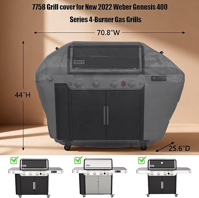 Grill Cover 70 Inch - 600D Waterproof Heavy Duty Outdoor Grill Cover for Weber Genesis and Genesis II 400 Series,All Weather Protection Compatible for Char-Broil,Nexgrill,Dyna-glo and More