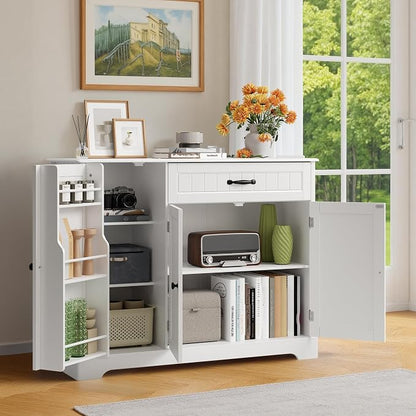 42'' Buffet Cabinet, Coffee Bar Cabinet for Living Room, White | Coffee Bar, Sideboard Cabinet with Internal Storage Shelf for Dining Room, Kitchen, Living Room, Kitchen and Laundry Room