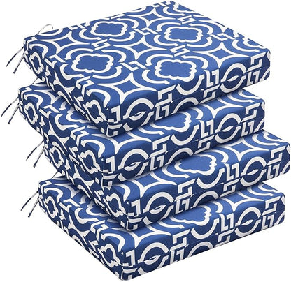 downluxe Outdoor Chair Cushions Set of 4 for Patio Furniture, Water-Resistant Square Corner Patio Chair Cushions with Ties, High Density Foam Outdoor Seat Cushion, 18.5" X 16" X 3", Circular Geometry