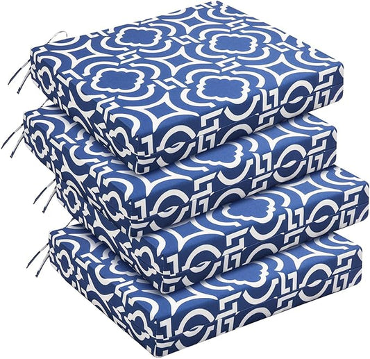 downluxe Outdoor Chair Cushions Set of 4 for Patio Furniture, Water-Resistant Square Corner Patio Chair Cushions with Ties, High Density Foam Outdoor Seat Cushion, 18.5" X 16" X 3", Circular Geometry
