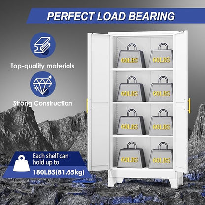 61" Metal Garage Storage Cabinet with 2 Doors and 3 Adjustable Shelves,Metal Storage Cabinets,Steel Tool Cabinets for Home,Office,Garage,Warehouse(White, 61''H x 27''W x 14''D)