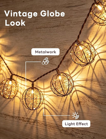 Abeja LED Outdoor Patio Lights, 8.5Ft Beaded Copper Wire Ball Style Lantern Lights with 12 Mini Bulbs, Connectable Boho Lantern String Lights for Yard Garden Bistro Campings Porch Party Backyard