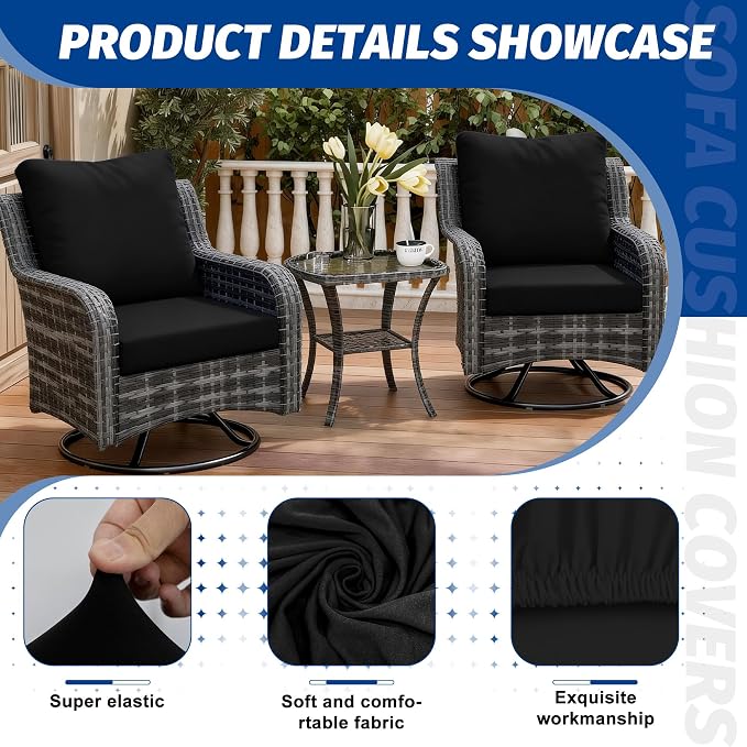 4Pcs Patio Cushion Covers,Outdoor Stretch Cushion Covers,Washable | Stretch Fit,Replacement,Washable and Reusable Furniture Protectors,Fits most patio furniture cushion covers,Cover Only