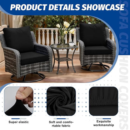 4Pcs Patio Cushion Covers,Outdoor Stretch Cushion Covers,Washable | Stretch Fit,Replacement,Washable and Reusable Furniture Protectors,Fits most patio furniture cushion covers,Cover Only