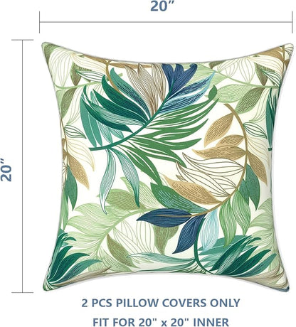 LVTXIII Outdoor/Indoor Pillow Covers, Patio Fade Resistant Throw Pillow Covers ONLY, Waterproof Farmhouse Accent Cushion Cases for Sofa Patio Couch Decoration 20"x20" Set of 2, Lush Leaf Green