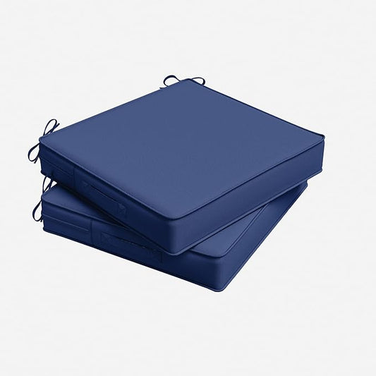 Outdoor Chair Cushion 17 x 16 x 3 Inches Patio Furniture Outdoor Waterproof Seat Cushion, Patio Chair Cushion with Handles and Ties, Square Dining Chair Cushion Set of 2, Blue