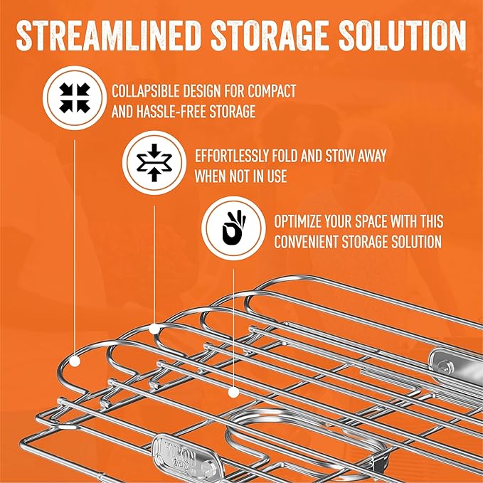 Yukon Glory Stainless Steel BBQ Rib Rack for Grill or Smoker, Upright Collapsible Rib Holder, Holds 4 Racks, Dishwasher Safe