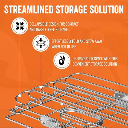 Yukon Glory Stainless Steel BBQ Rib Rack for Grill or Smoker, Upright Collapsible Rib Holder, Holds 4 Racks, Dishwasher Safe