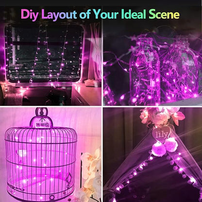 2 Pack 100 LED Fairy Lights Battery Operated with Remote, Halloween Light | 33 FT, Purple, 8 Modes, Timer, Dimmable, IP44 Waterproof Battery String Lights for Indoor Outdoor, Halloween Decorations