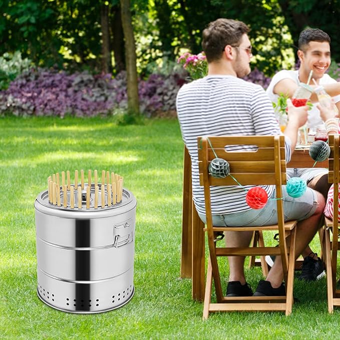 Stainless Smokeless Charcoal Grills, Surround Charcoal Barrel Grill with 22/30 Skewers,360° Smokeless Outdoor Barbecue Grill for Travel,Cooking BBQ Camping Picnic Patio Backyard (30 Skewers)