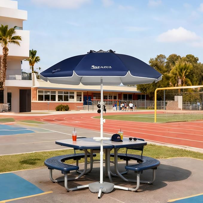 Seazul 6.5ft Sun Shade Umbrella, Portable Umbrella with Stand for Sports, Water Weight Bag, Adjustable and Lightweight, Sun Protection, Navy Blue