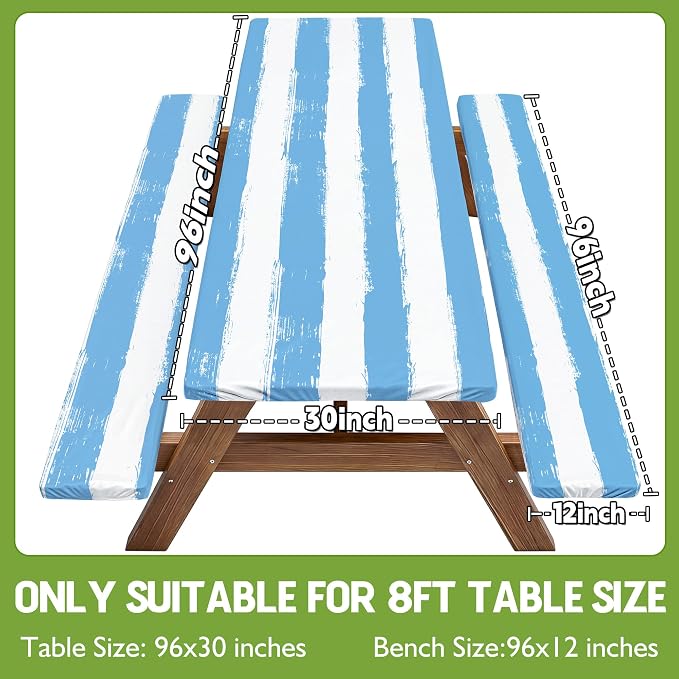 Wrakus Picnic Table Cover with Bench Covers Camping Essentials Waterproof Windproof Patio Outdoor Tablecloth with Storage Bag, Fitted Rectangle Tables and Seats Tablecover for Rv Owner Camper 96in