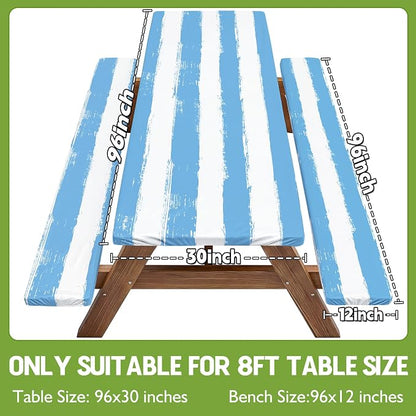 Wrakus Picnic Table Cover with Bench Covers Camping Essentials Waterproof Windproof Patio Outdoor Tablecloth with Storage Bag, Fitted Rectangle Tables and Seats Tablecover for Rv Owner Camper 96in