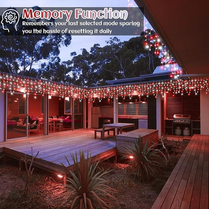 132ft Icicle Lights for Outside, Red and White Christmas Lights Outdoor Indoor, 1280 LED Twinkle With 240 Drops Short Curtain for Thanksgiving Room Home Wall Bedroom Window Decoration