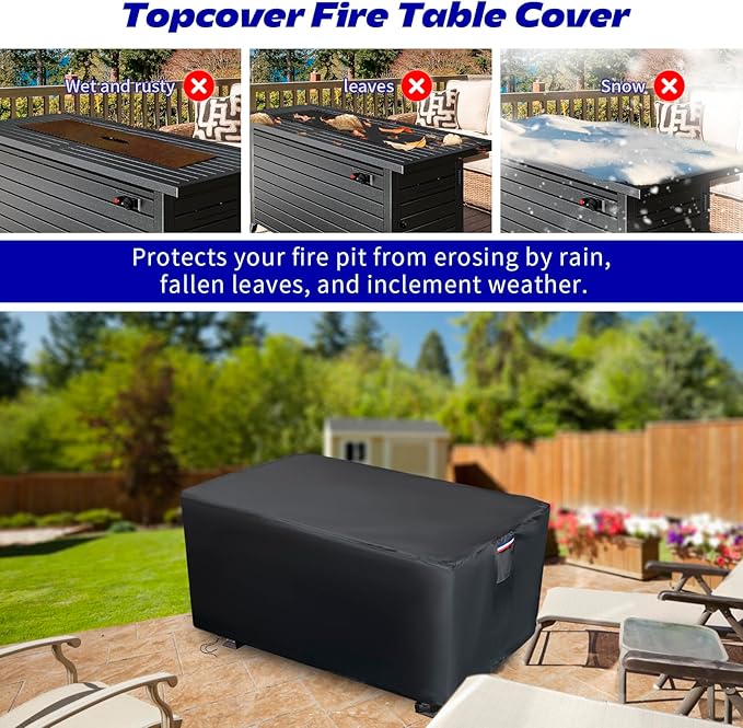 Fire Pit Cover Rectangular,600D Heavy Duty Outdoor Furniture Covers Waterproof For Patio Table,43 inch Tear Resistant Propane Gas Firepit Cover For Rectangle Fireplace,43"L x 23"W x 24"H